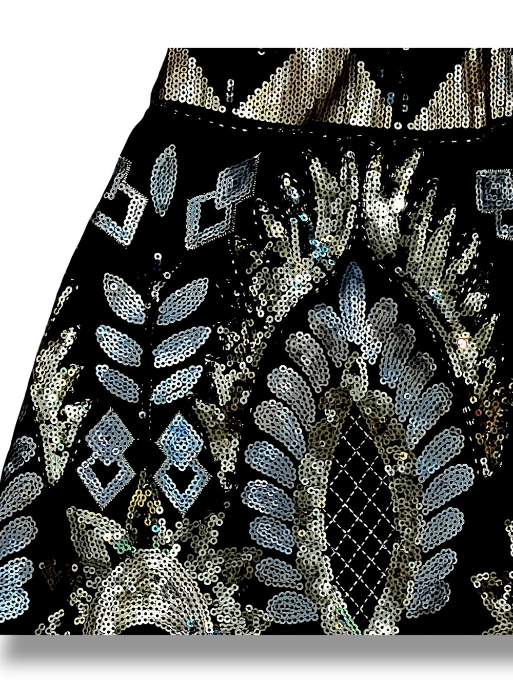 VICI Black Mini Skirt with Silver & Gold Sequins Stretch SZ L - Picture 10 of 16